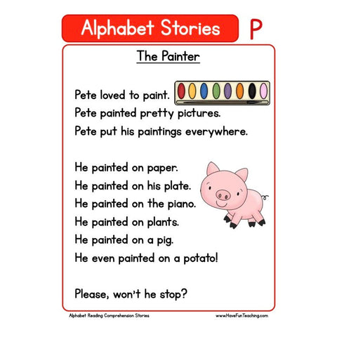 Alphabet Stories Comprehension P Worksheet