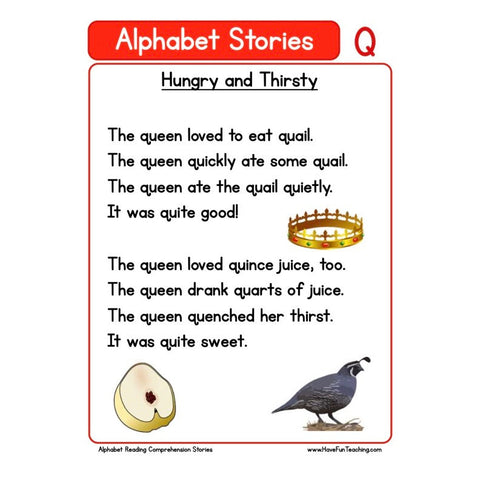 Alphabet Stories Comprehension Q Worksheet