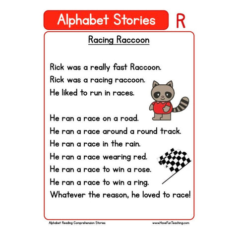 Alphabet Stories Comprehension R Worksheet