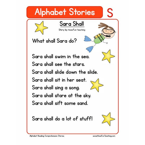 Alphabet Stories Comprehension S Worksheet