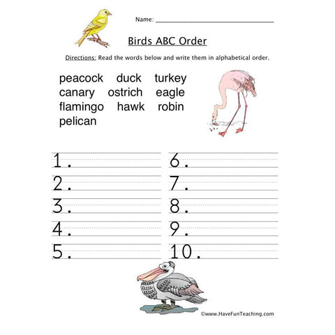 Alphabetical Order Worksheet 7