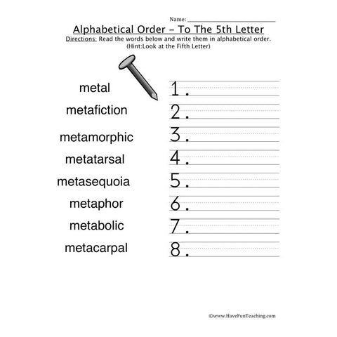 Alphabetical Order Worksheet 9