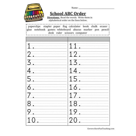 Alphabetical Order Worksheet 22