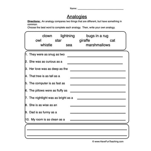 Analogies Worksheet