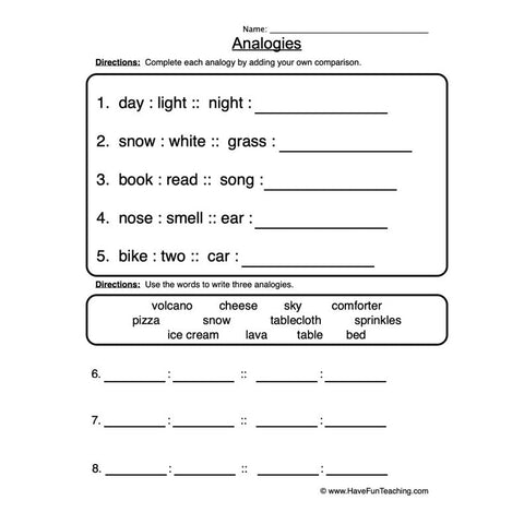 Analogies Worksheet 2