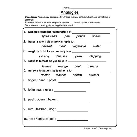 Analogies Worksheet 4