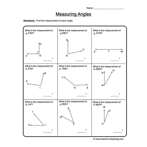 Angles Worksheet