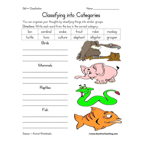 Animal Classification Worksheet
