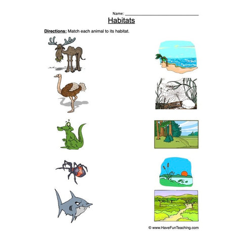 Animal Habitats Worksheet 3