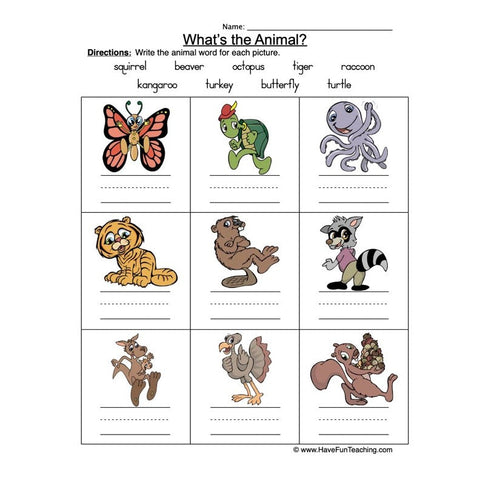 Animal Names Worksheet 2