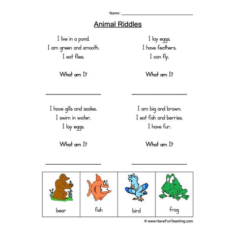 Animal Riddles Worksheet