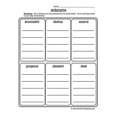 Antonyms Worksheet 6