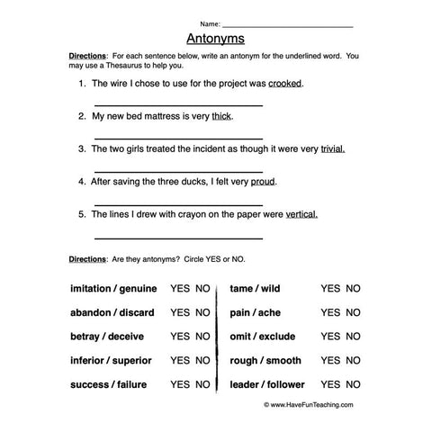 Antonyms 2 Worksheet