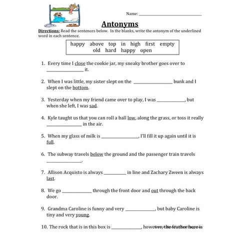Antonyms Worksheet 7