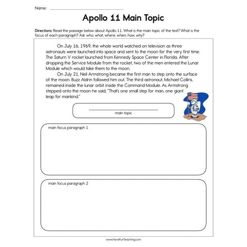 Apollo 11 Main Topic Worksheet