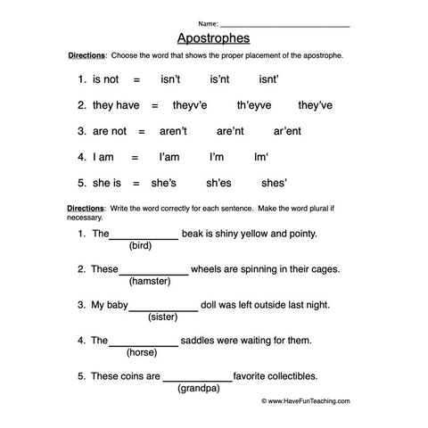 Apostrophes Worksheet 2