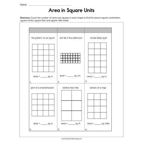 Area in Square Units Worksheet