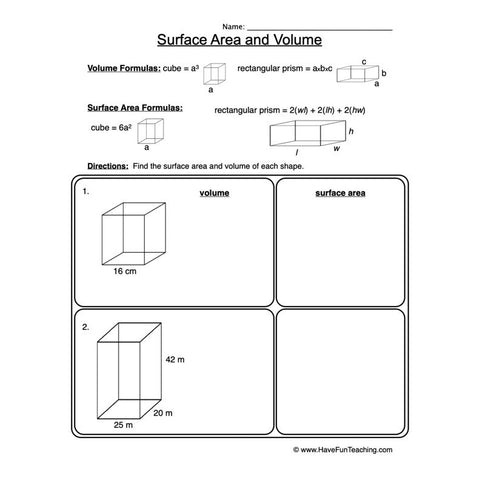 Area Volume Worksheet