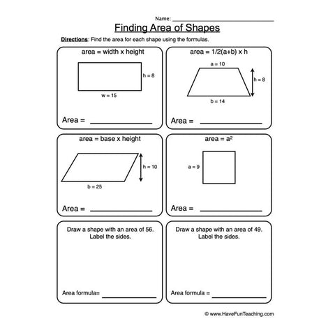 Area Worksheet 10