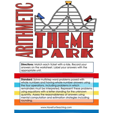 Arithmetic Theme Park Multi Step Word Problems Game