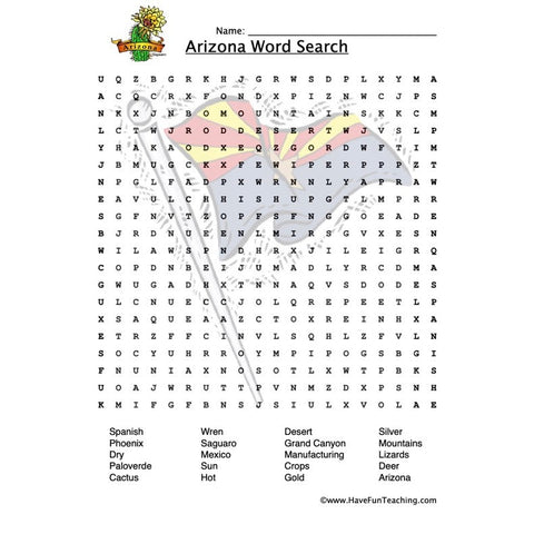Arizona Wordsearch Worksheet