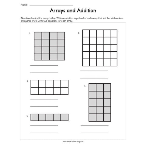 Arrays and Addition Worksheet