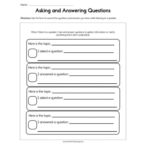 Asking and Answering Questions Worksheet