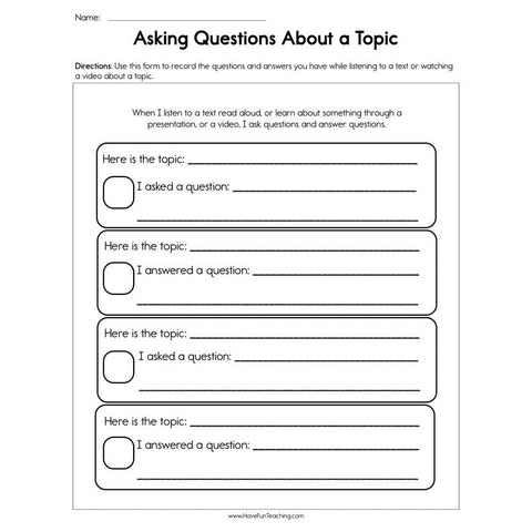 Asking Questions About a Topic Worksheet