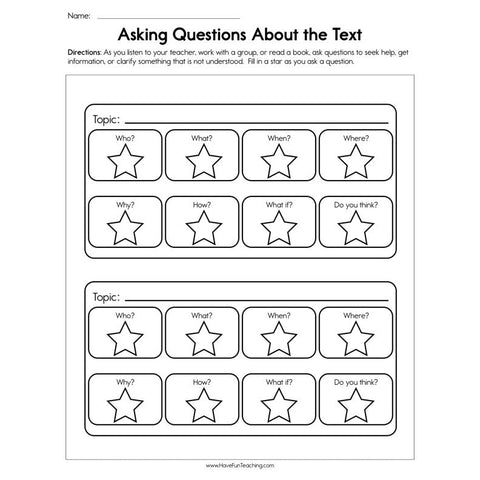 Asking Questions About the Text Worksheet