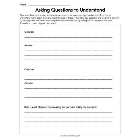 Asking Questions to Understand Worksheet
