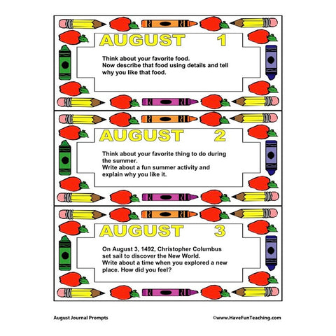 August Writing Prompts Worksheet