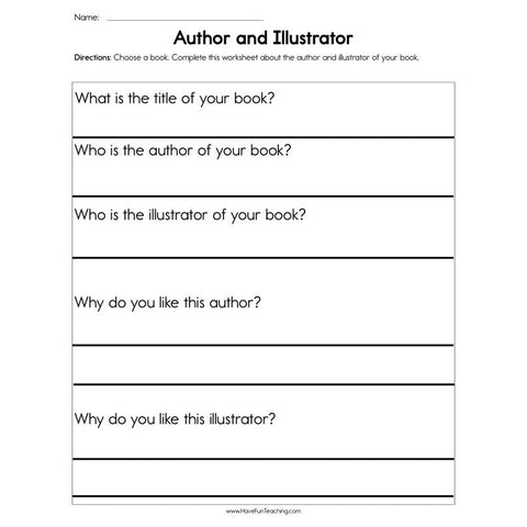 Author and Illustrator Worksheet