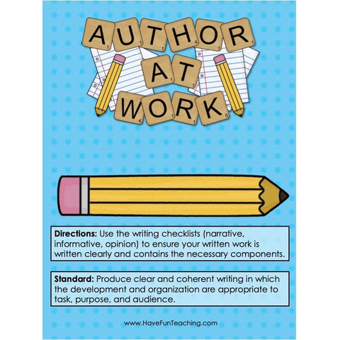 Author at Work Writing Checklist Game