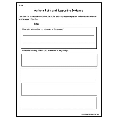 Authors Point and Supporting Evidence Worksheet