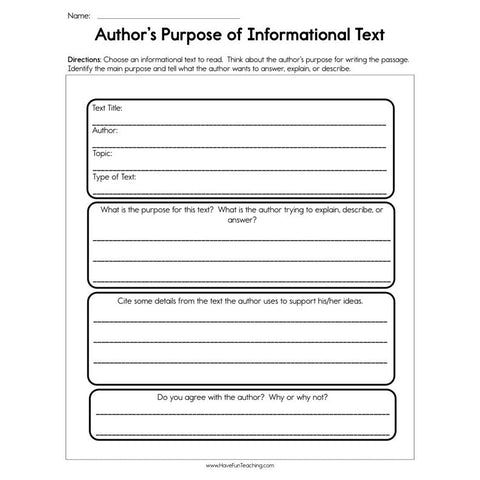 Authors Purpose of Informational Text Worksheet