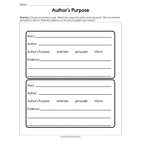 Authors Purpose Worksheet