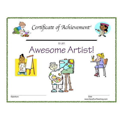 Awesome Artist Certificate Worksheet