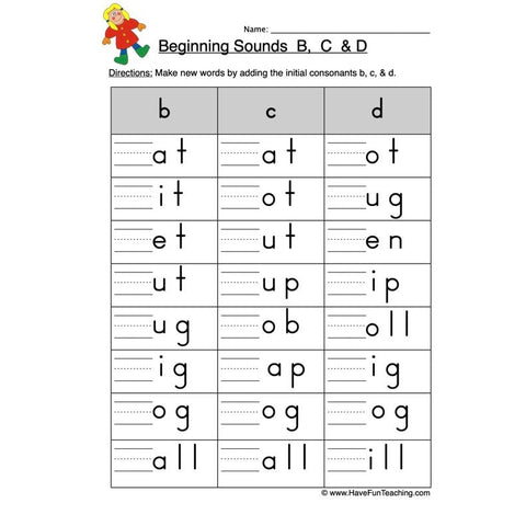 B C D Beginning Sounds Worksheet 2