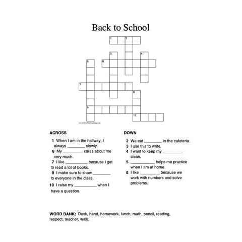 Back to School Crossword Worksheet