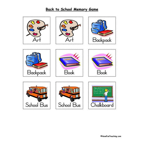 Back to School Memory Worksheet