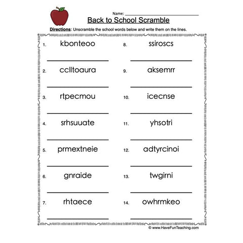 Back to School Scramble Worksheet