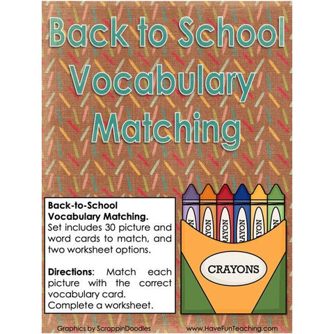 Back to School Vocabulary Matching Game