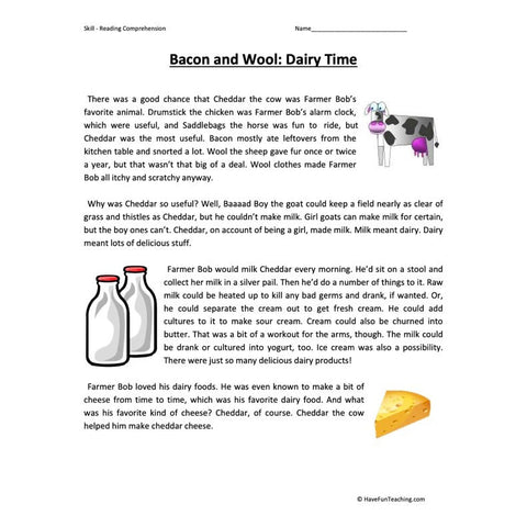 Bacon and Wool: Dairy Time Worksheet