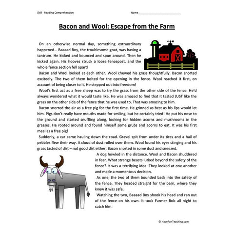 Bacon and Wool: Escape from the Farm Worksheet