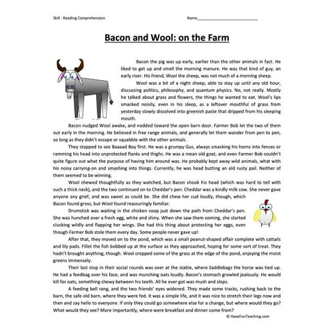 Bacon and Wool: on the Farm Worksheet