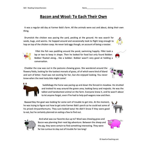 Bacon and Wool: to Each Their Own Worksheet
