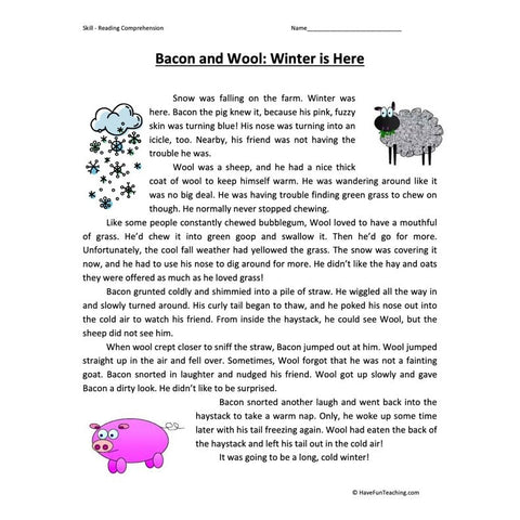 Bacon and Wool: Winter Is Here Worksheet