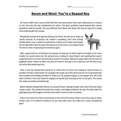 Bacon and Wool: You’re a Baaaad Boy Worksheet