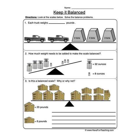 Balanced Scale Worksheet 2