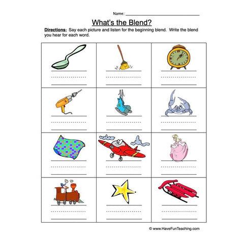 Beginning Blends Worksheet